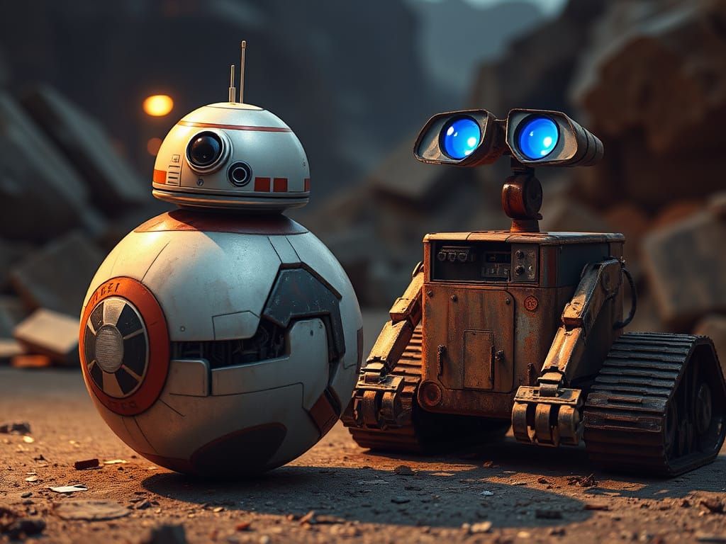 BB-8 Meets WALL-E in Desolate Wasteland