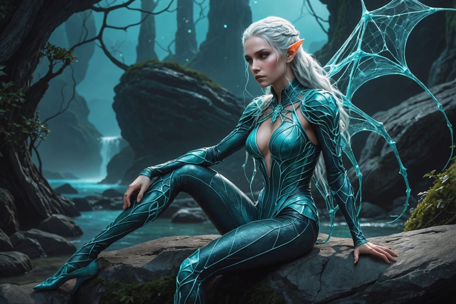 Elf with Bioluminescent Dragon Fantasy Art
