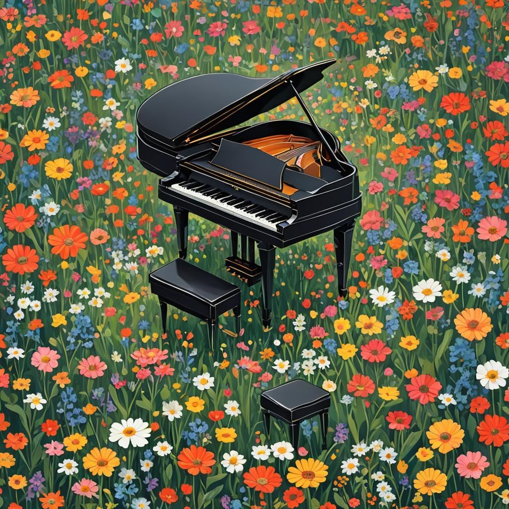Grand Piano in a Flower Field: Abstract Art