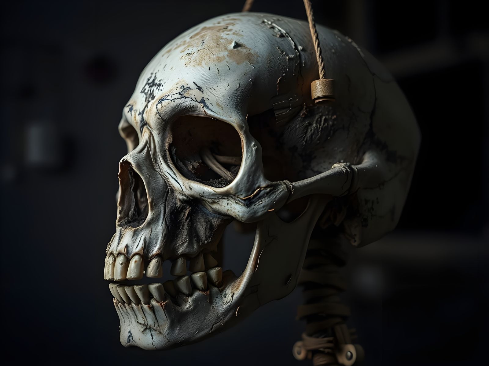 Grunge-Inspired Skeleton Skull in Moody Lighting