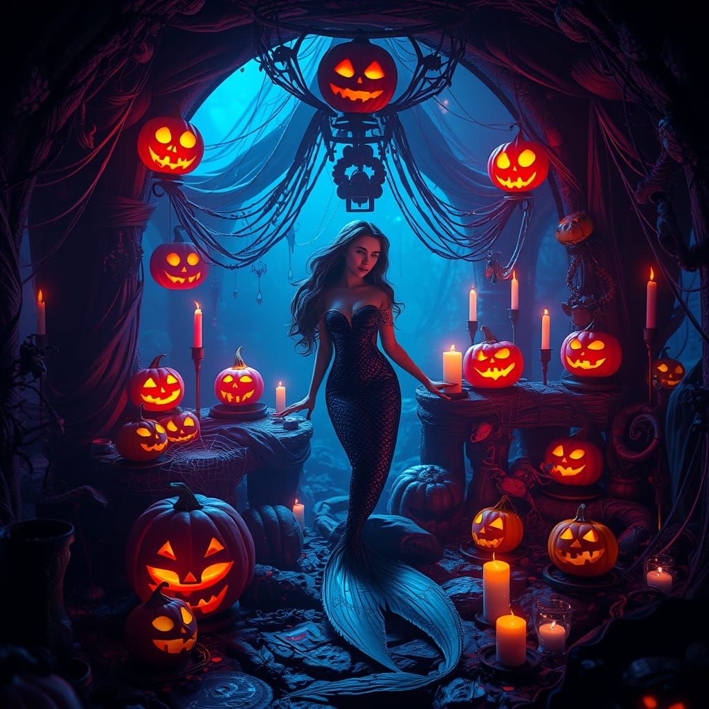 Underwater Halloween Enchantment in Dark Fantasy Style