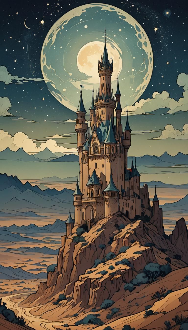 Desert Castle Tower in Art Nouveau Style