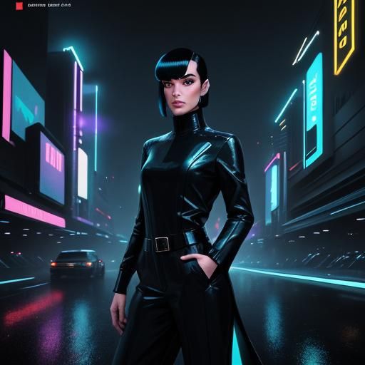 Retro-Futuristic Portrait in Cyberpunk Cityscape
