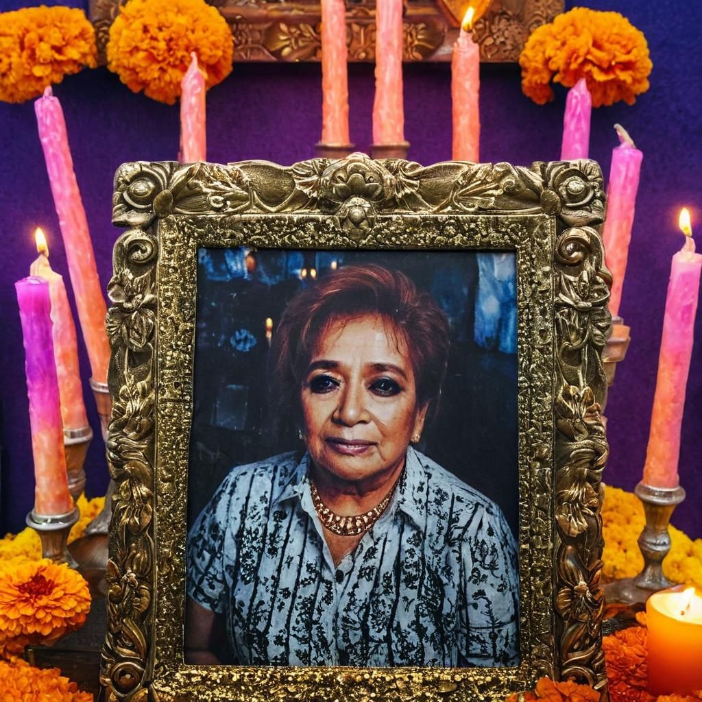 Hyperrealistic Day of the Dead Ofrenda with Portrait