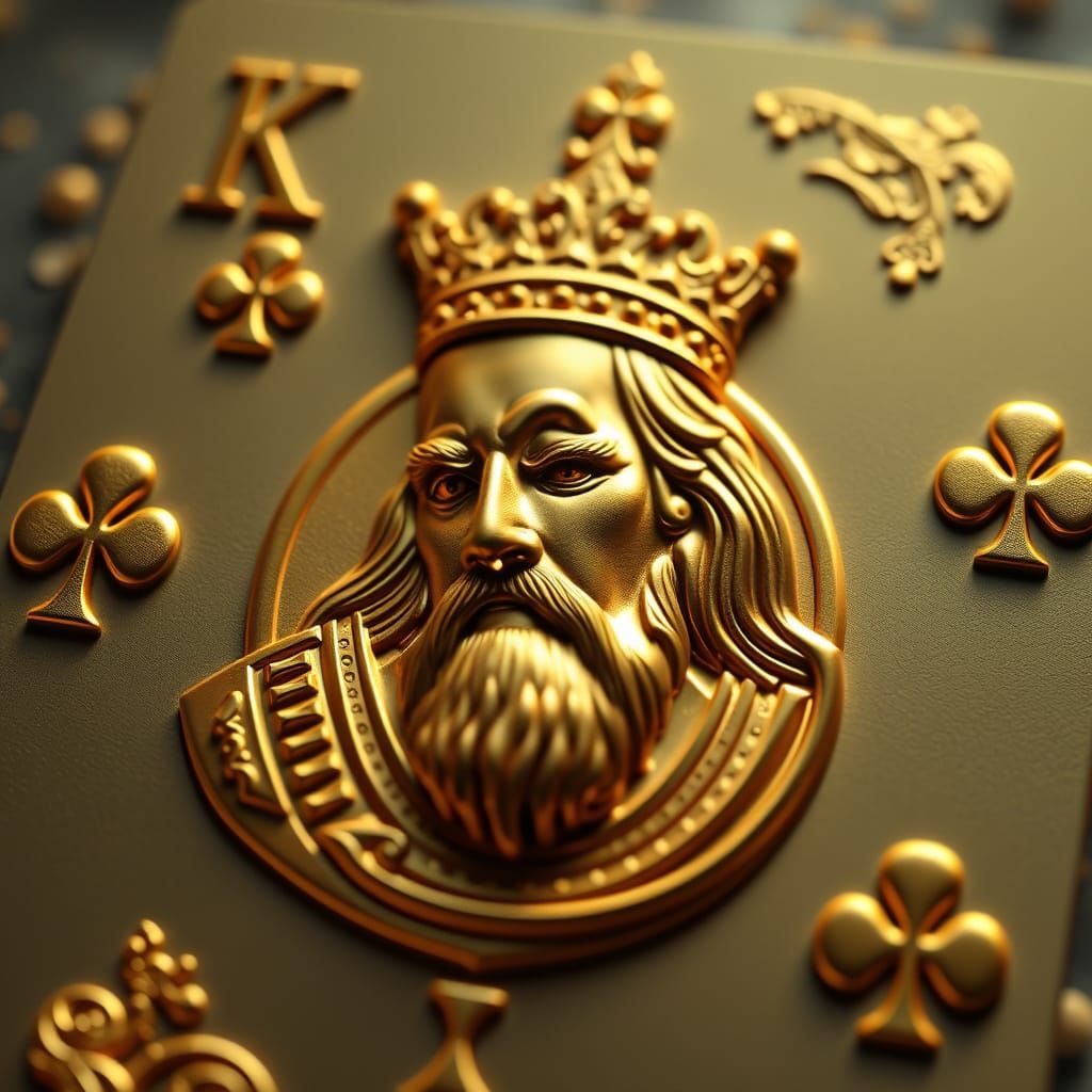 3D Embossed King of Clubs Card with Golden Opulence