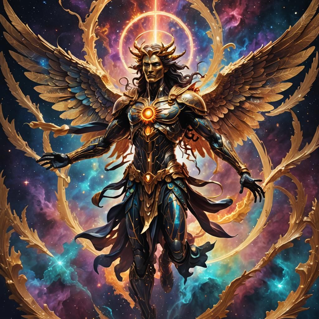 Archangel Lucifer in Cosmic Flight: Geometric Aura
