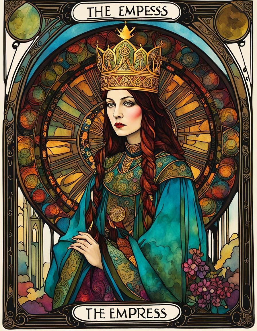 Surreal Tarot Card Portrait in Alcohol Ink Style