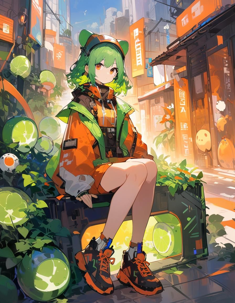 Retrofuturistic Street Fashion Girl at Sunset