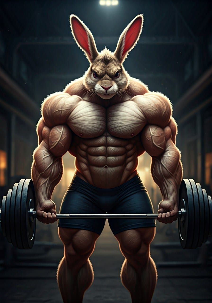 Muscular Rabbit Fitness Enthusiast in Industrial Gym