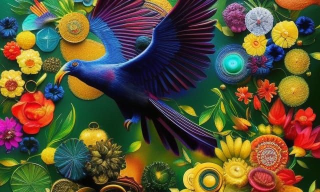 Abundant Phoenix in Mixed Media Collage