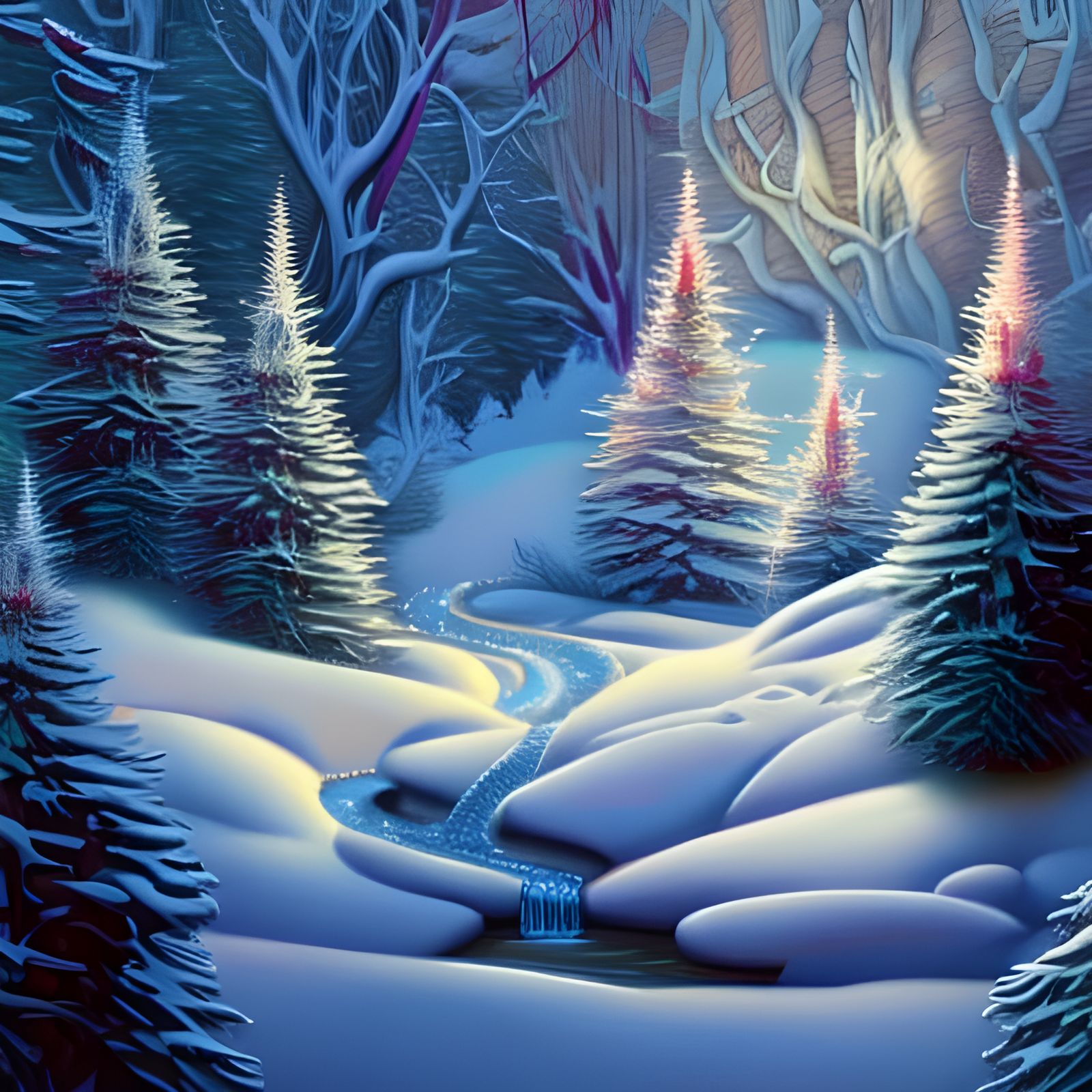 Enchanting Snow Forest Home in Hyperrealistic Style