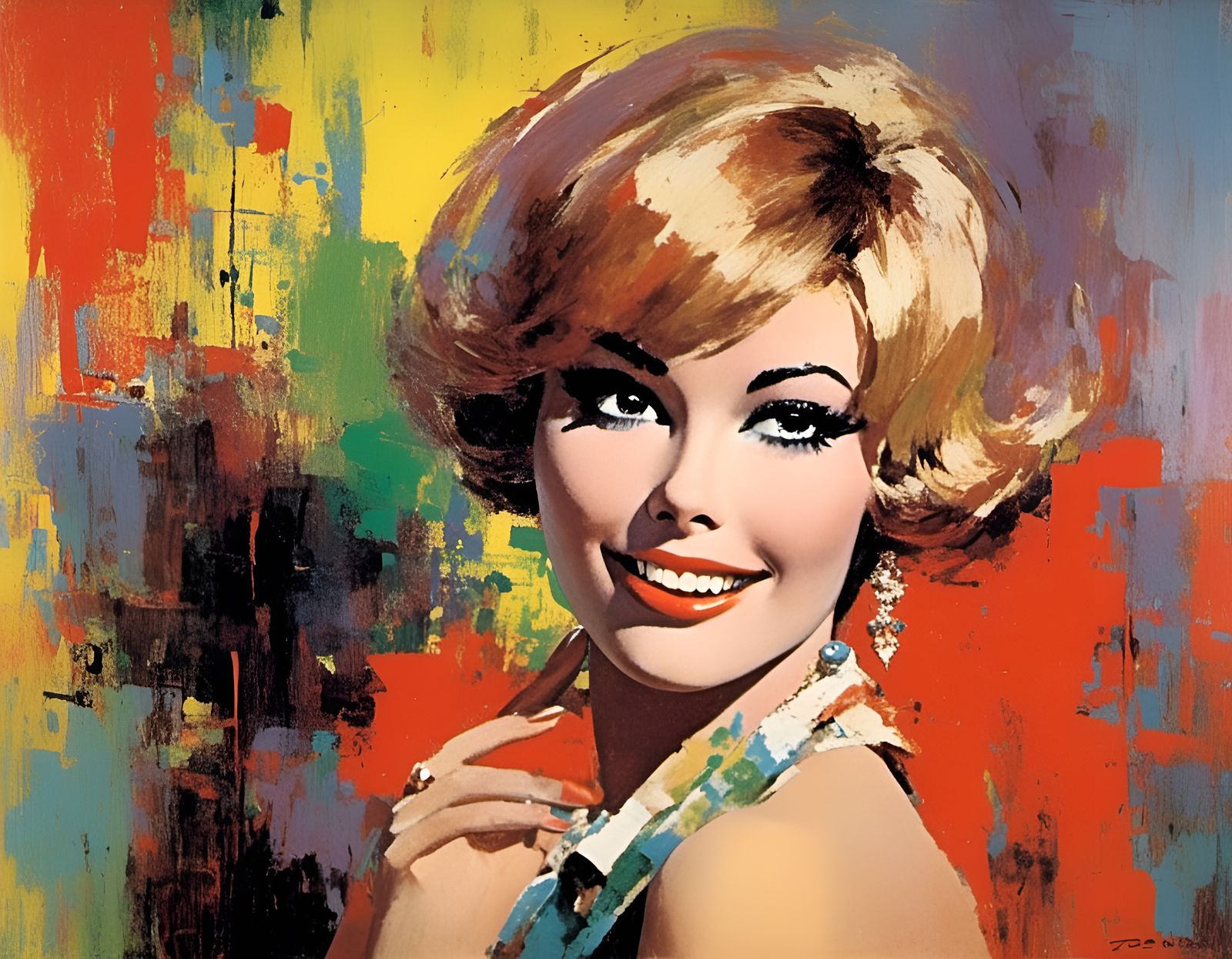 Impressionist Woman with Bold Makeup and Hair