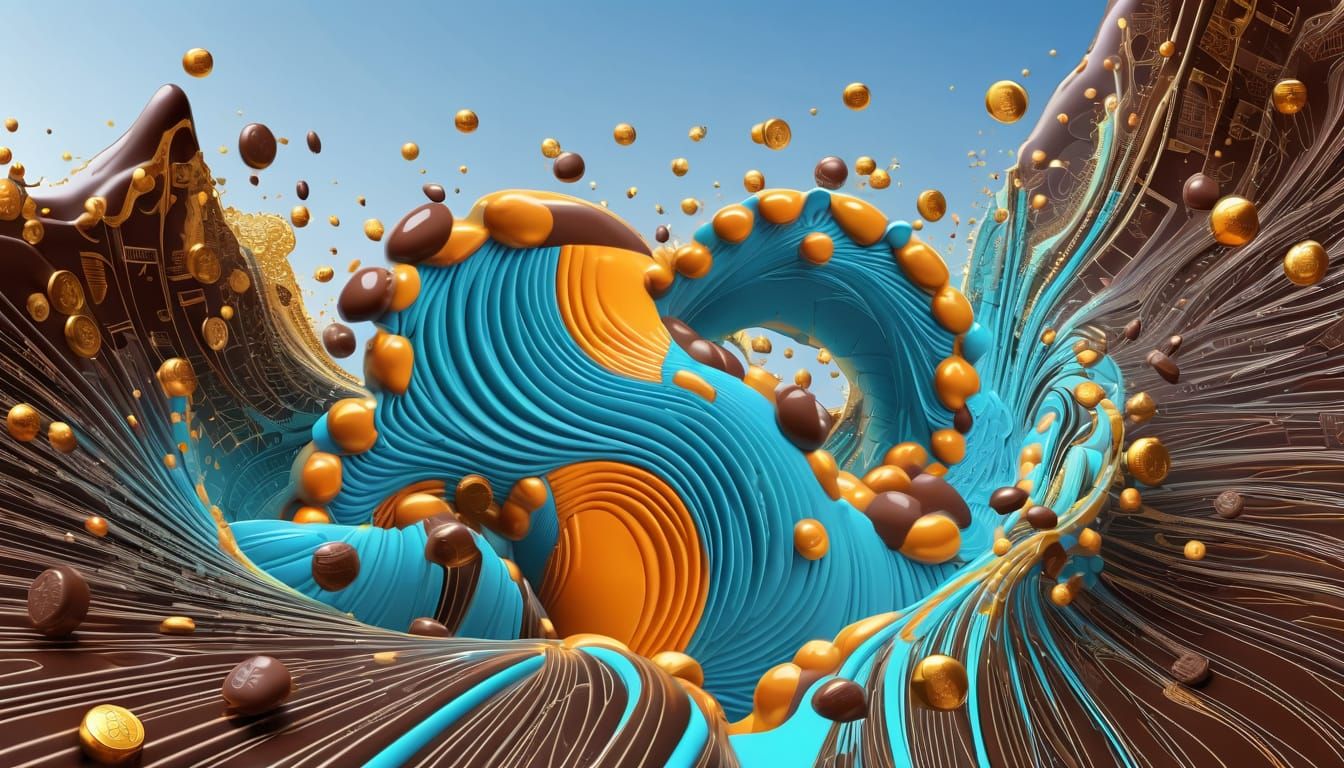 Vibrant Chocolate Bitcoin Shield in Abstract Fractal Art