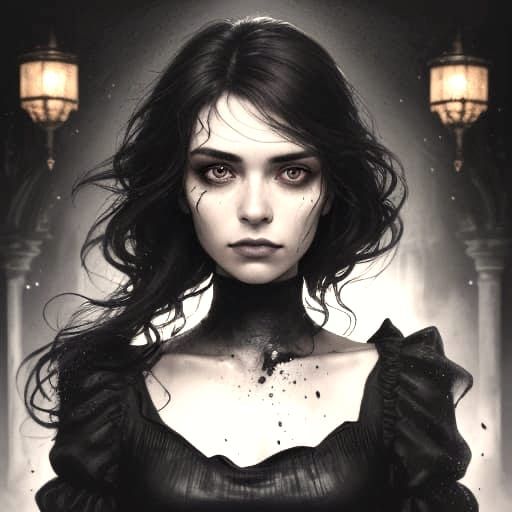 Mysterious Portrait of a Young Woman in Melted Ink