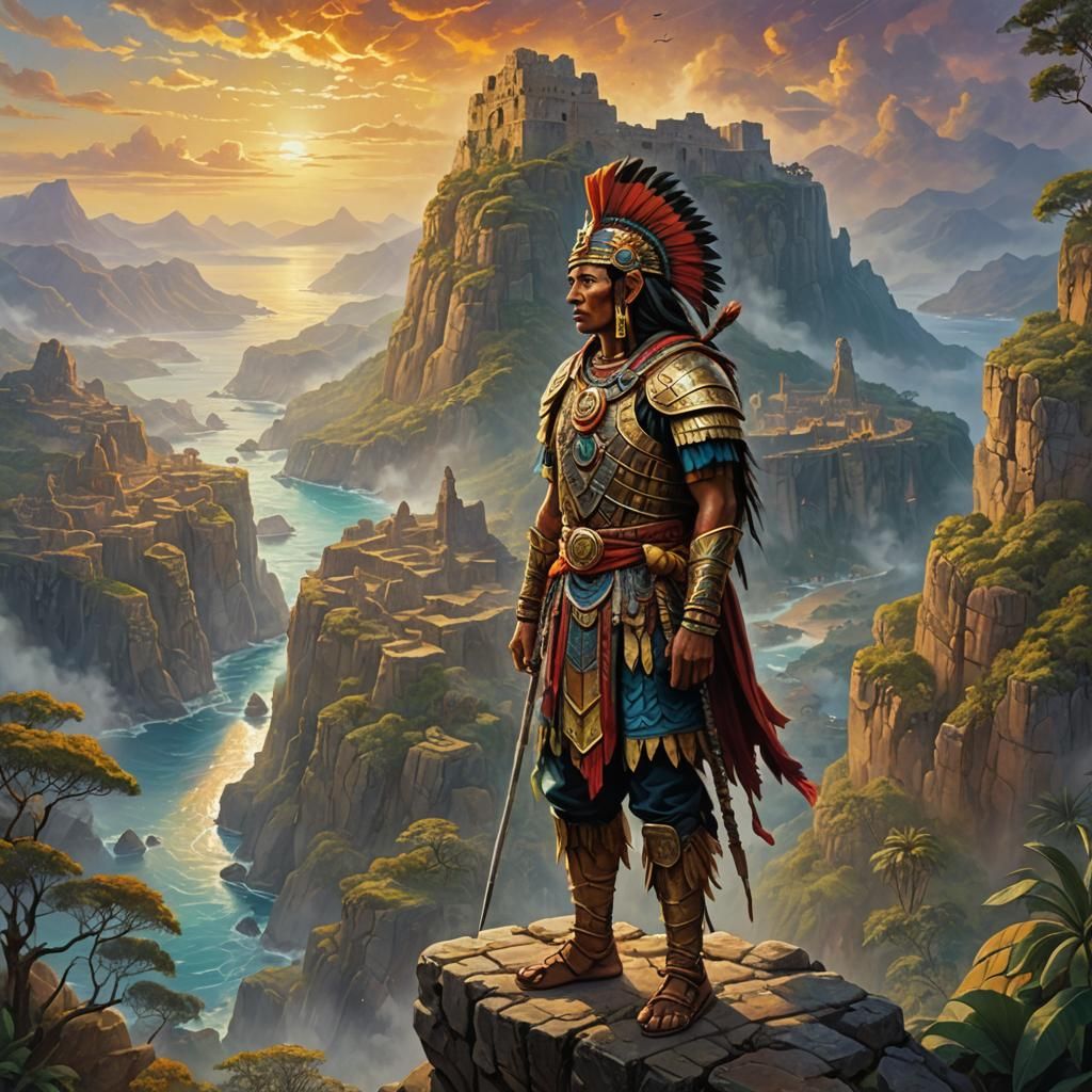 Mystical Inca Warrior Overlooking Balearic Islands