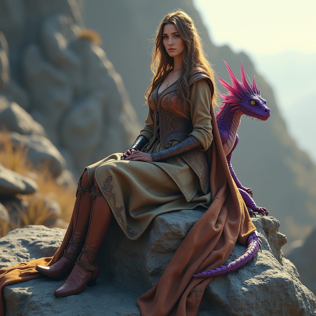 Woman with Purple Dragon: Hyperrealistic Fantasy Art