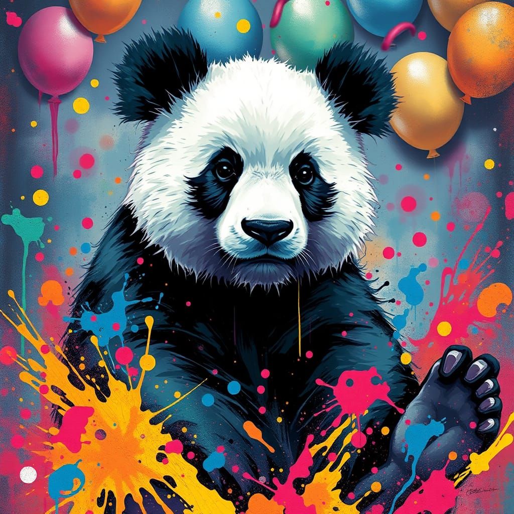 Panda Party in Graffiti Splash Art Style