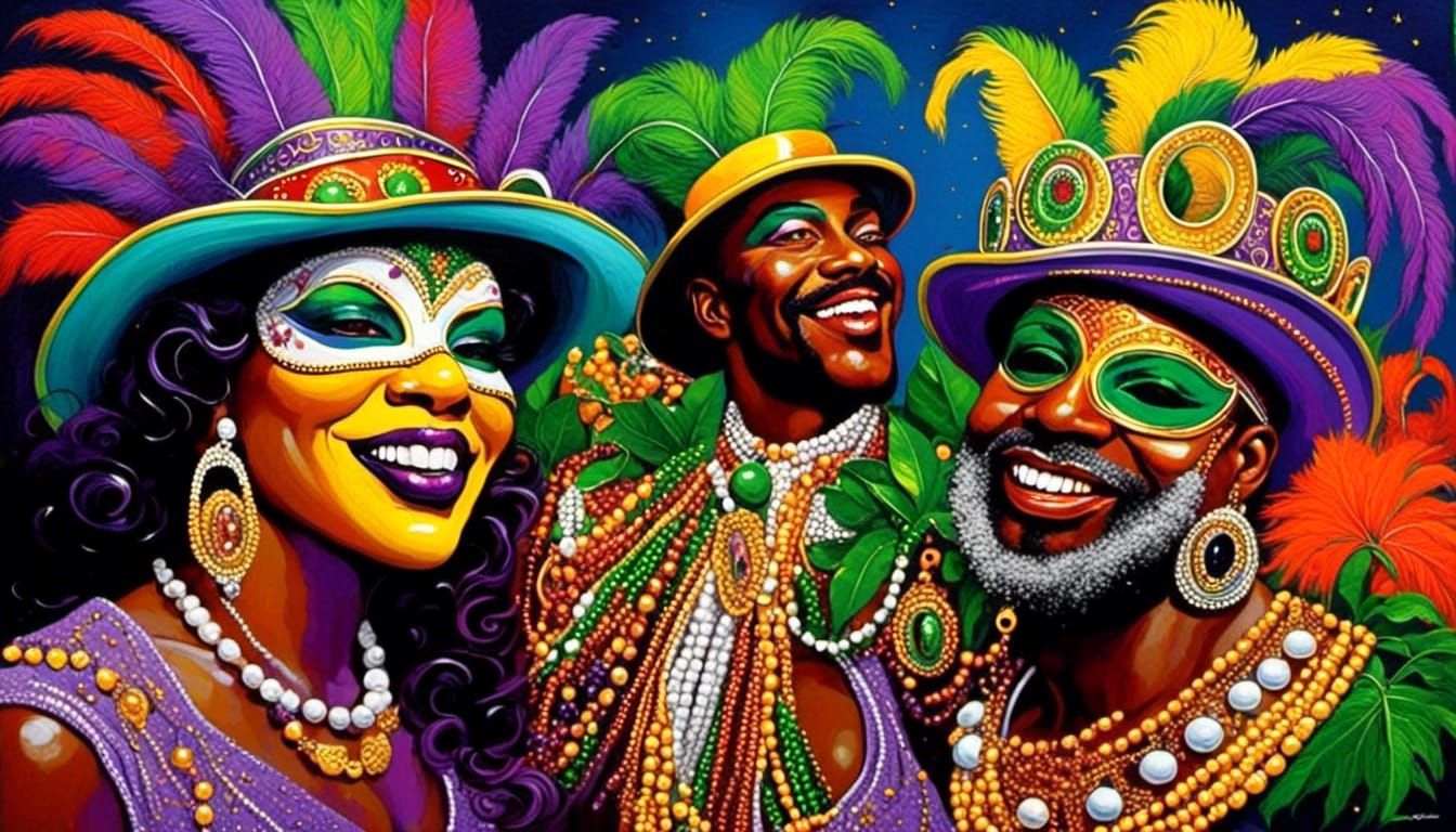 New Orleans Mardi Gras Zydeco in Impasto Style