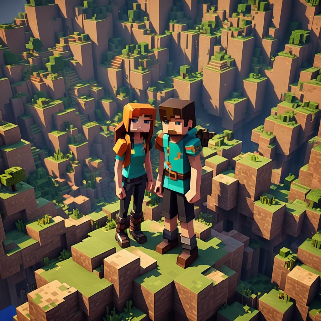 Minecraft Boy and Girl in Blocky Landscape