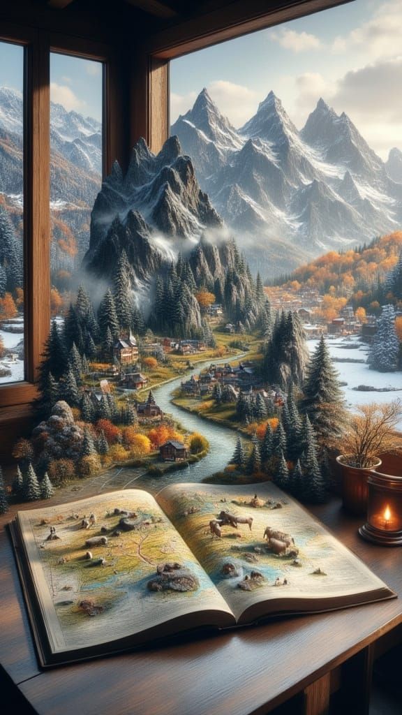 Cozy Chalet Library with Alps Diorama and Map