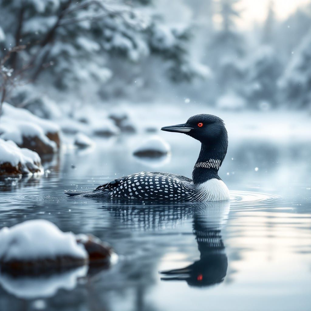 Stunning Loon in Winter Wonderland Scene