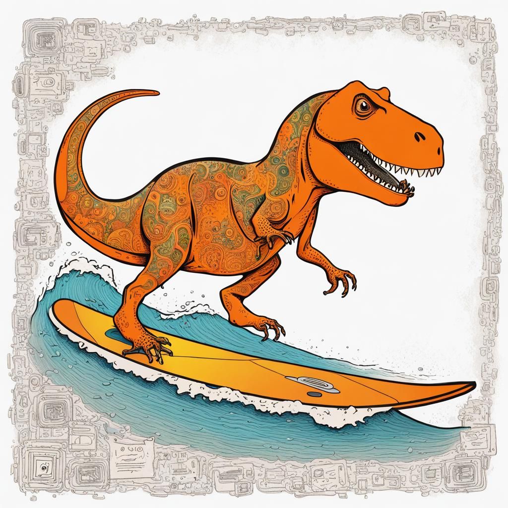 Orange T-Rex Surfing the Internet Cartoon