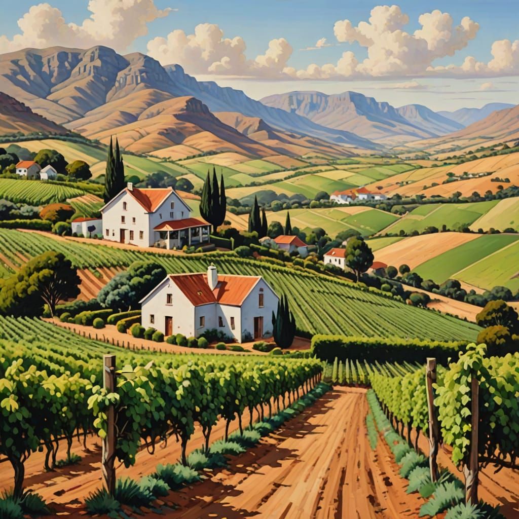 Surreal Cape Dutch Vineyard Scene in the African Landscape