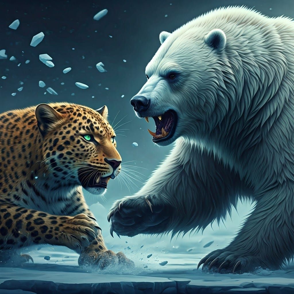 Leopard vs Grizzly Battle on Frozen Tundra