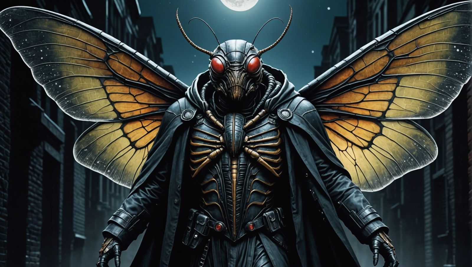 Creepy Cicada in Dark Alley, Giger Style