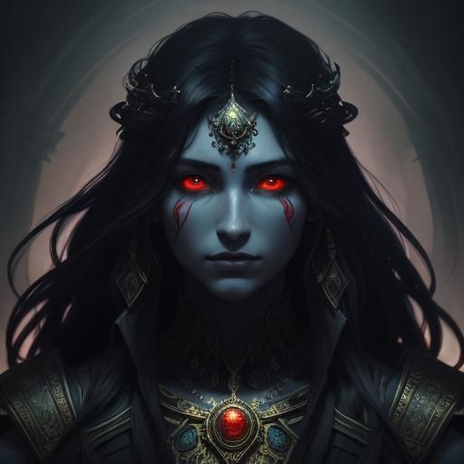 Mystical Dark Fantasy Portrait in Style of Alphonse Mucha