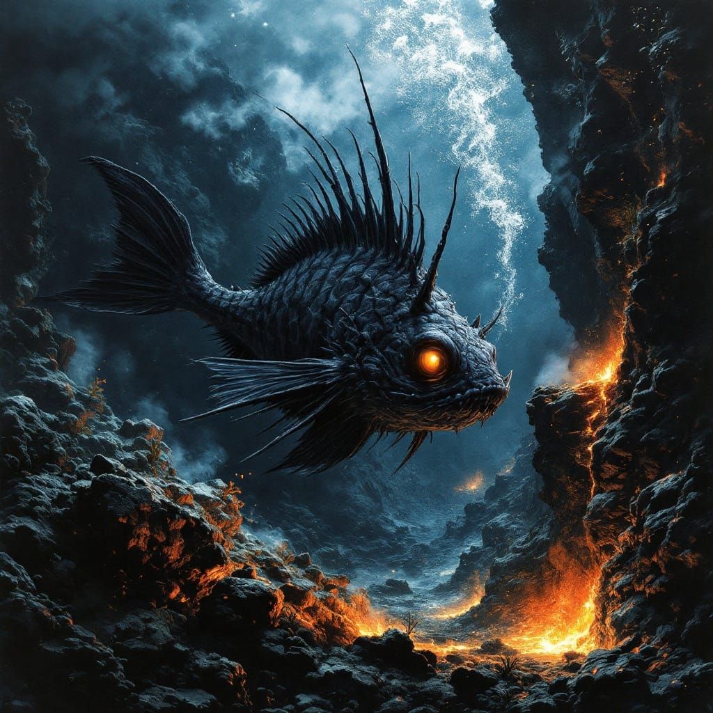 Ancient Paleozoic Anglerfish in Dark Depths