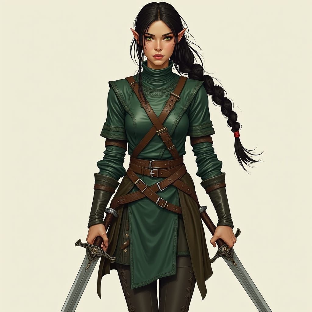 Half-Elf Fighter in D&D Hand-Drawn Style