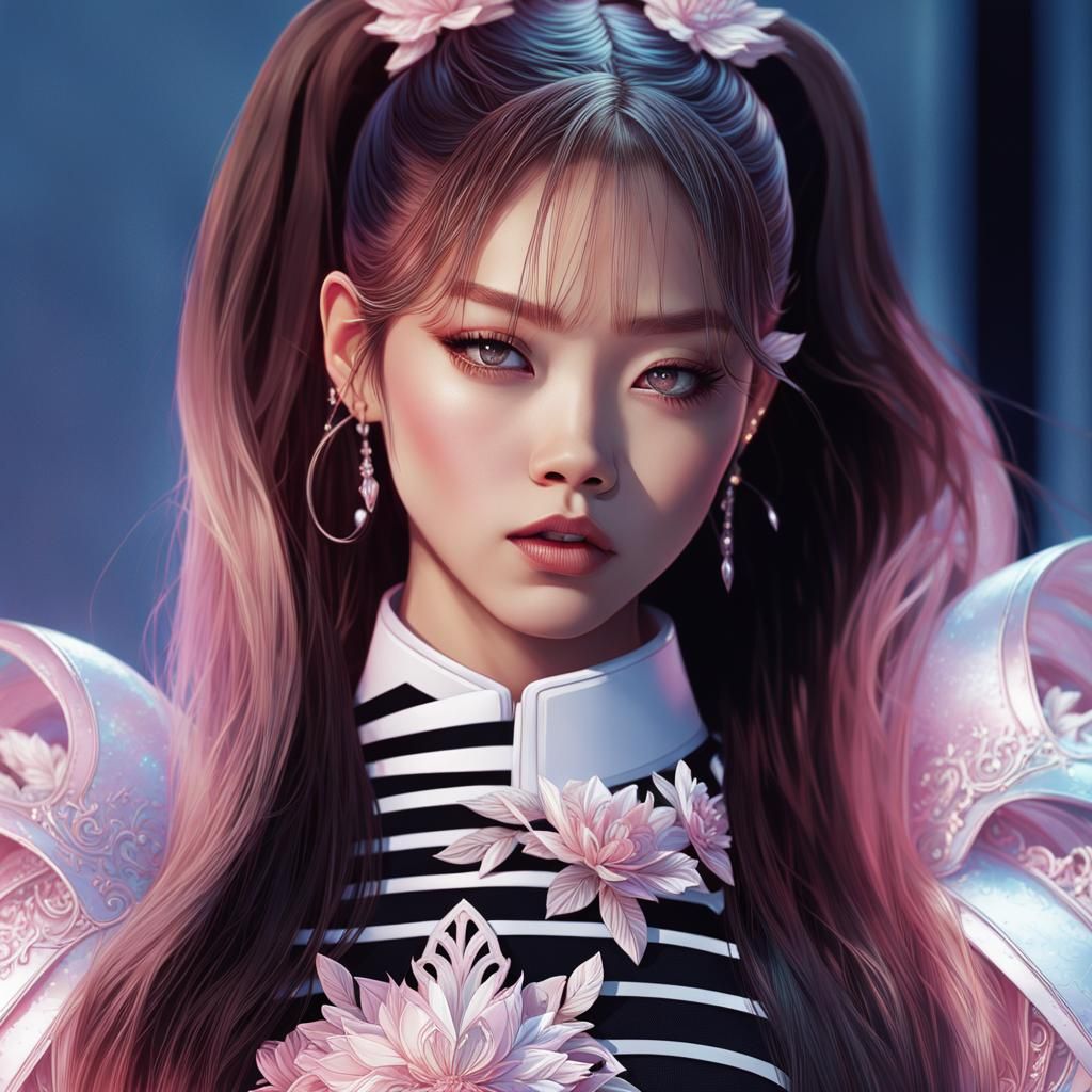 K-Pop Idol Portrait with Metallic Details