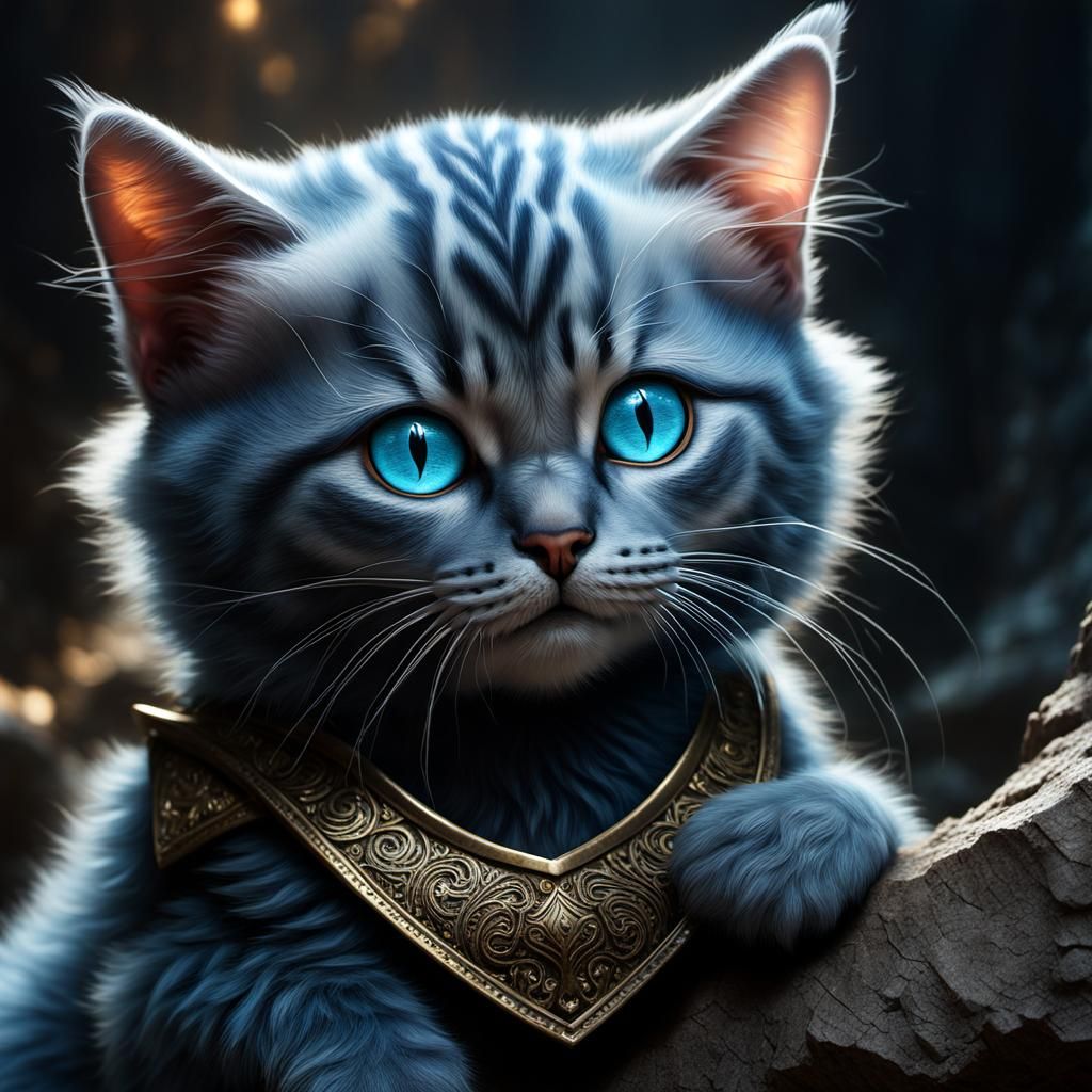 Blue-Eyed Kitten Warrior: Photorealistic CGI Masterpiece