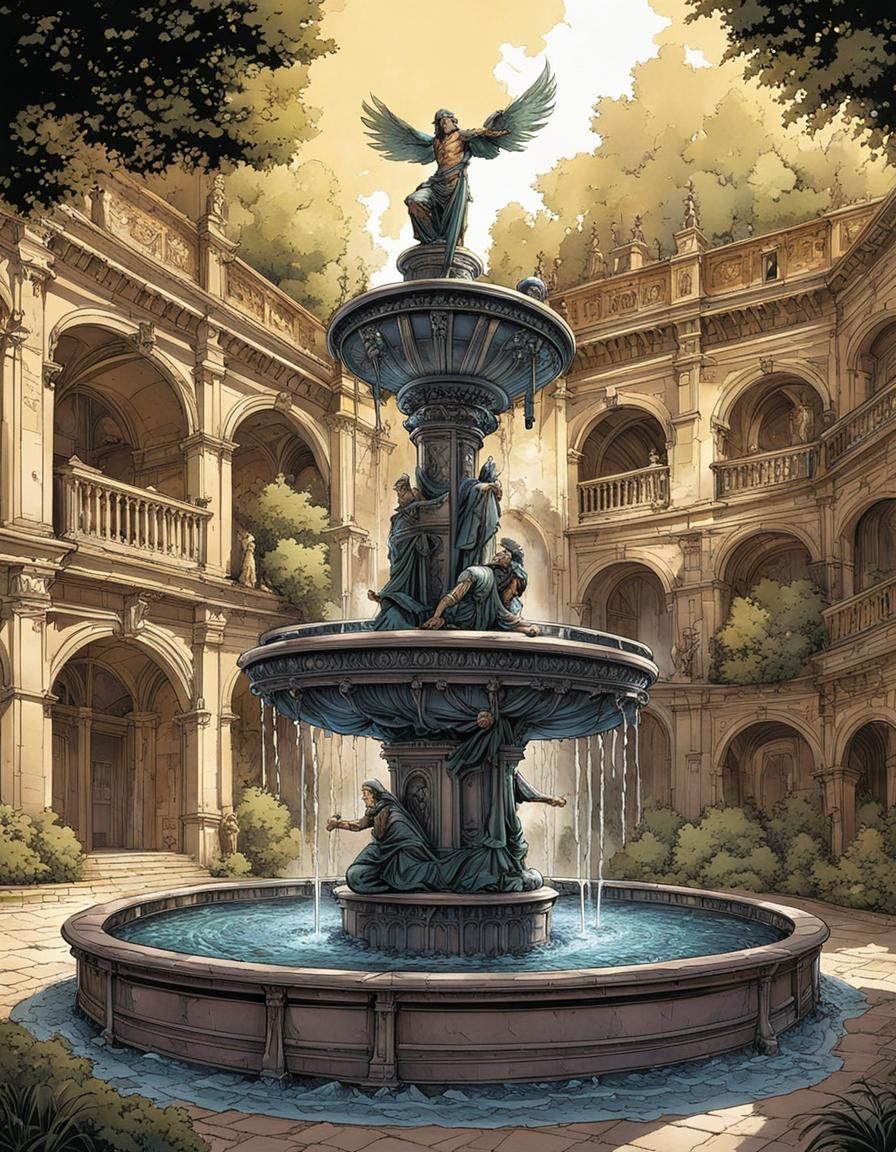 Palace Courtyard Fountain with Mythological Statues