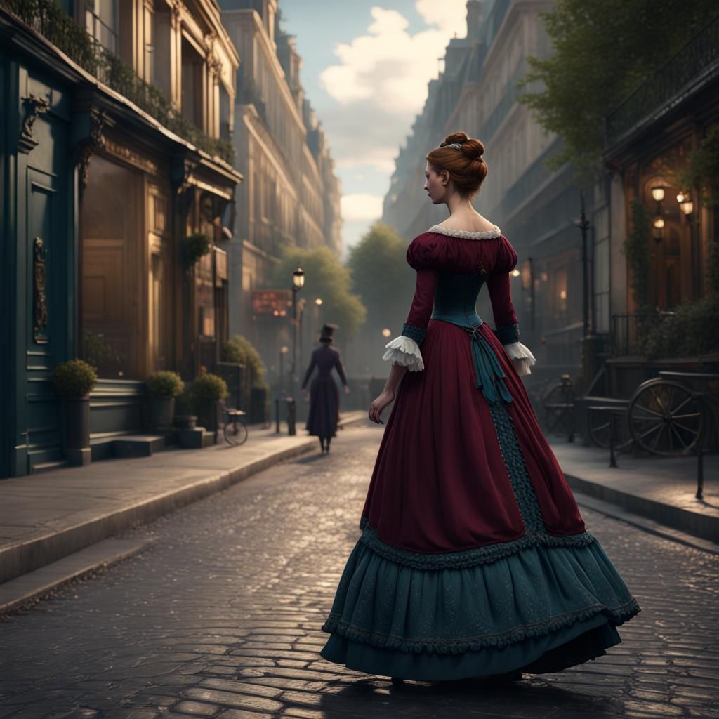 Princess Anna in Victorian Paris: Detailed Matte Painting