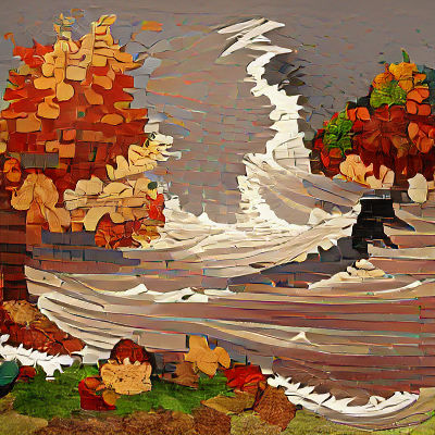 Pixel Art Autumn Landscape with Leaf Waves