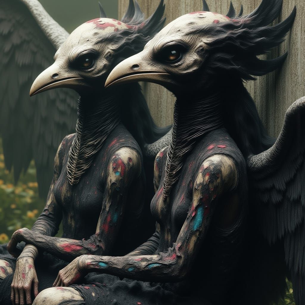 Grotesque Harpies Singing in Dark Victorian Era Attire