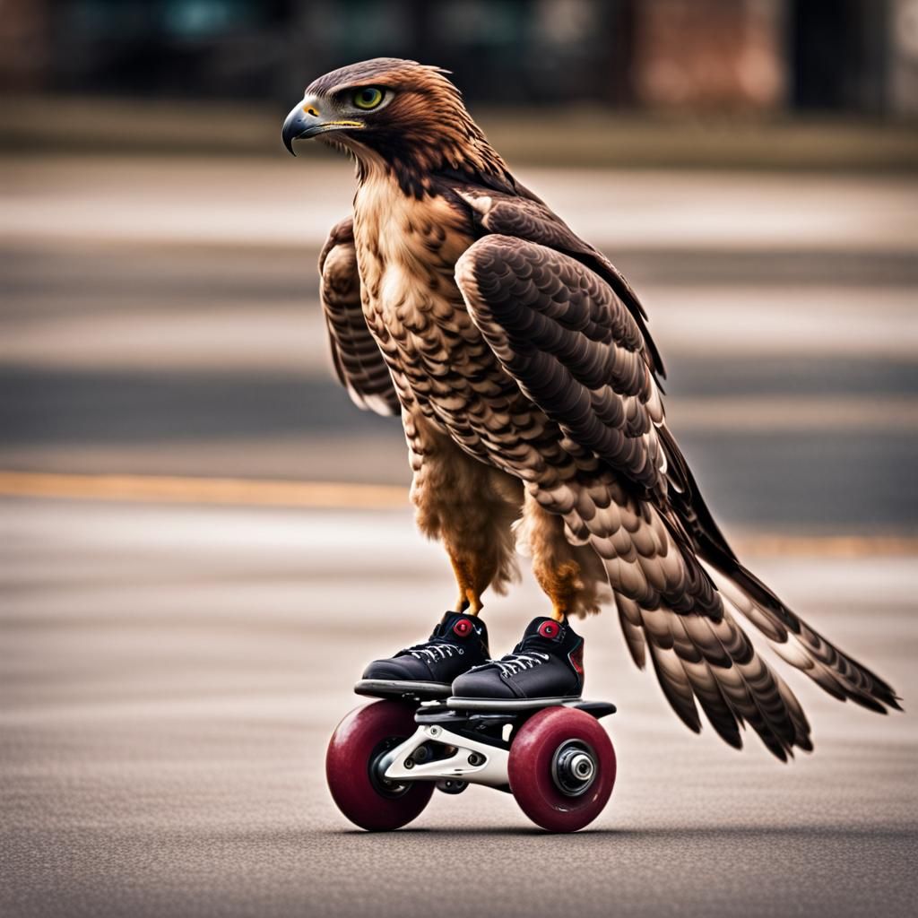 Anthro Hawk on Rollerblades: Hyperrealistic Detail