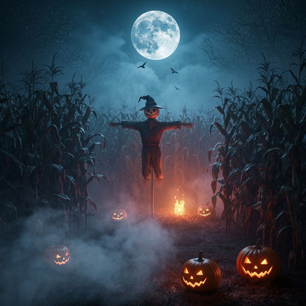 Haunted Corn Maze Under Full Moon