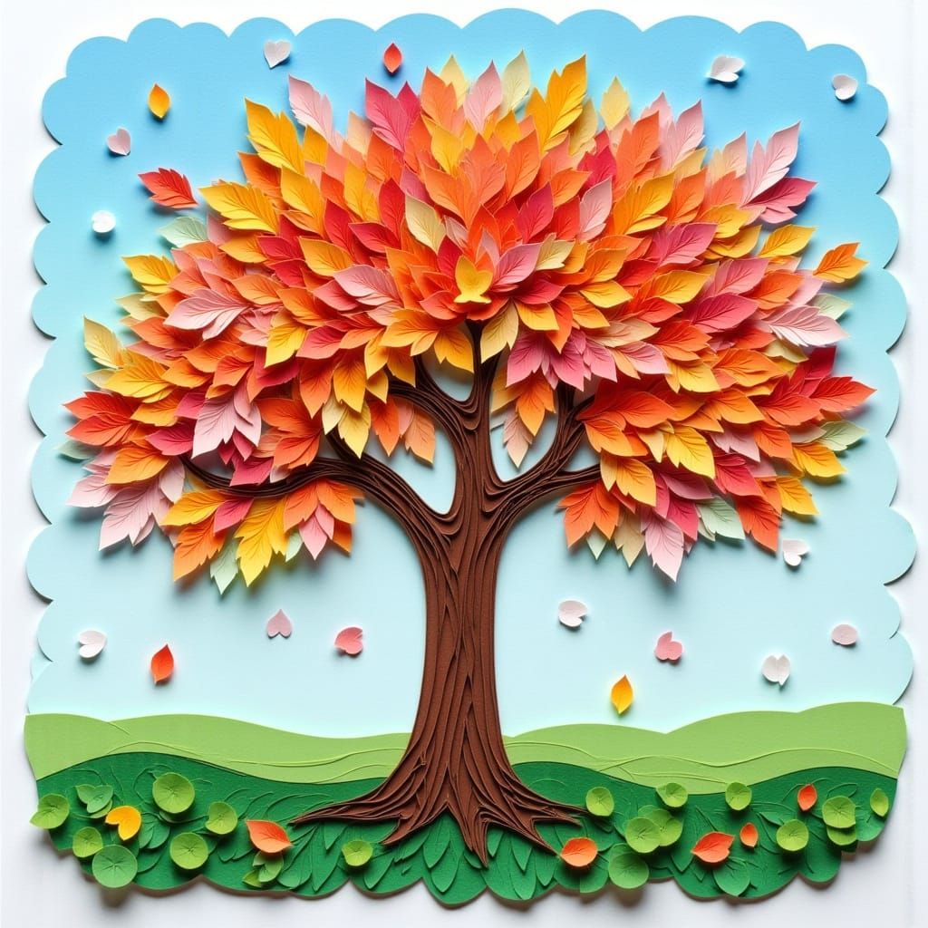 Whimsical Autumn Tree in Paper Quilling Style