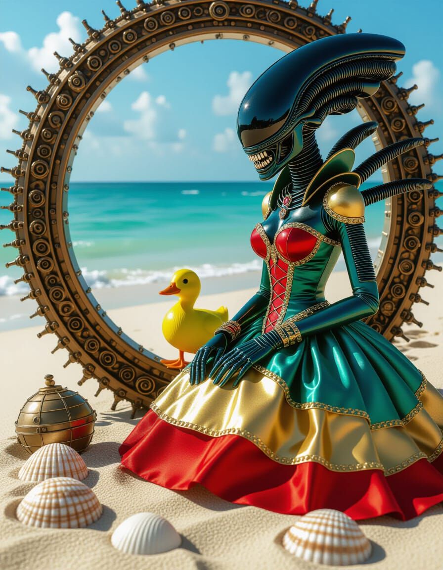Steampunk Xenomorph Beach Vacation in Vivid Color