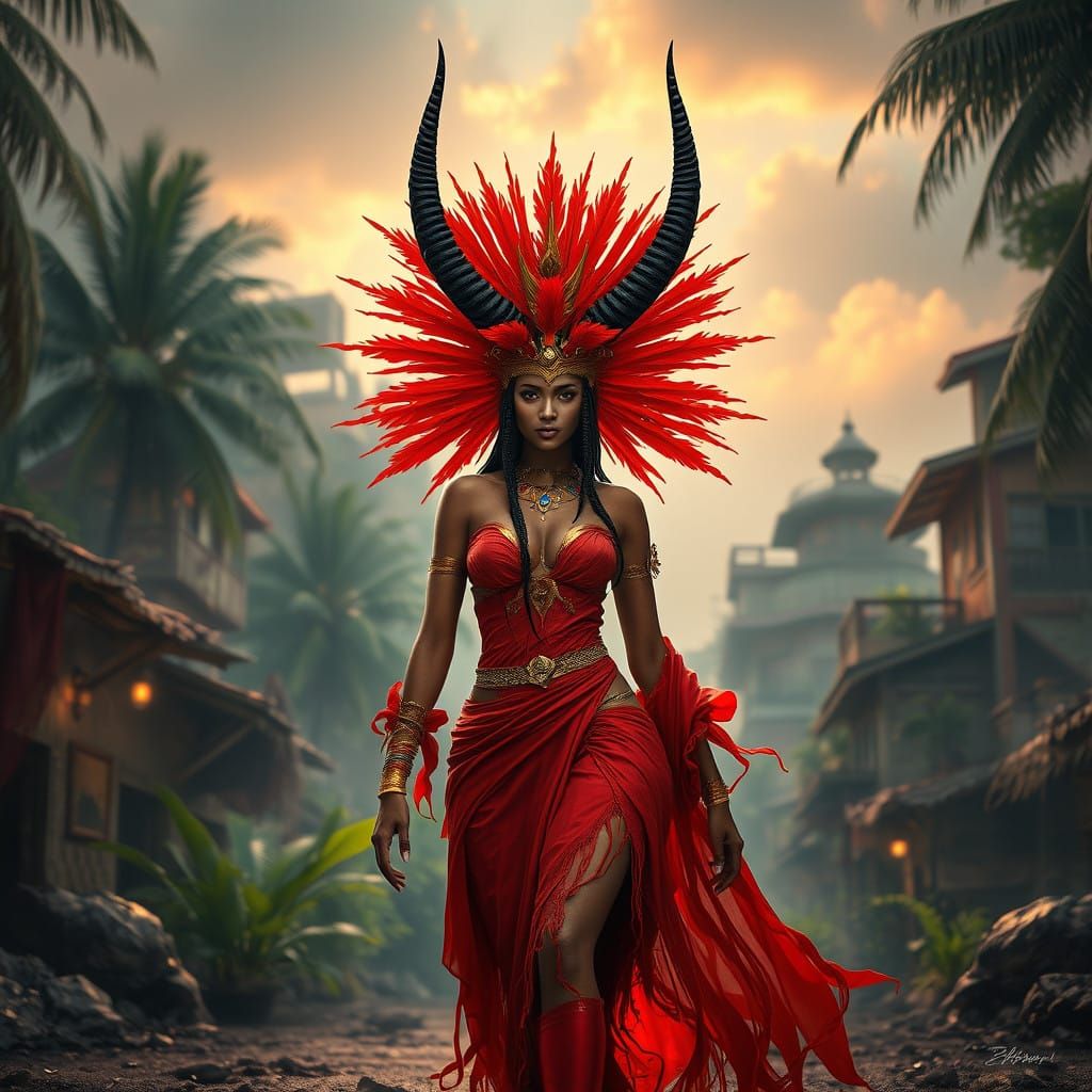 Elegant Red Goddess of the Tropical City