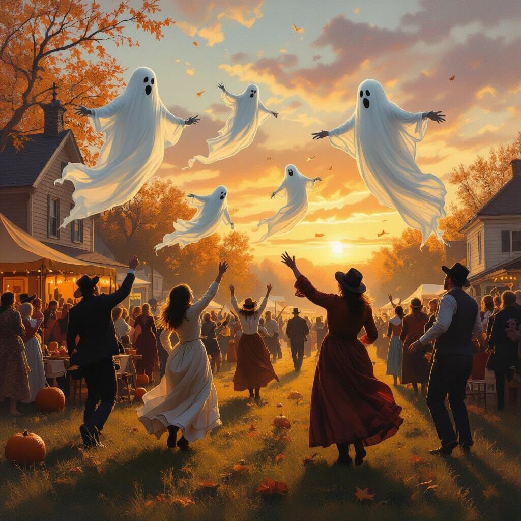 Ghosts at a Vibrant Autumn Harvest Festival