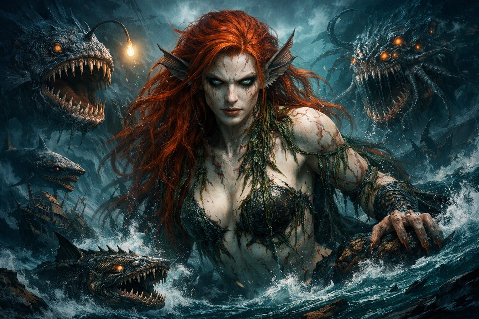 Gigantic Mermaid Guardian of Seas in Dark Fantasy