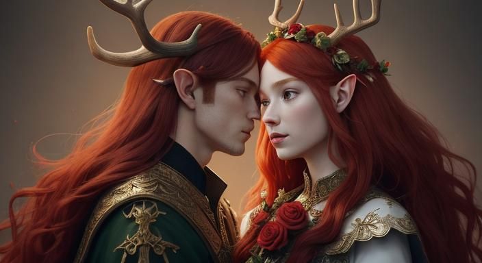 Elf Queen and King Portrait in Digital Art Style