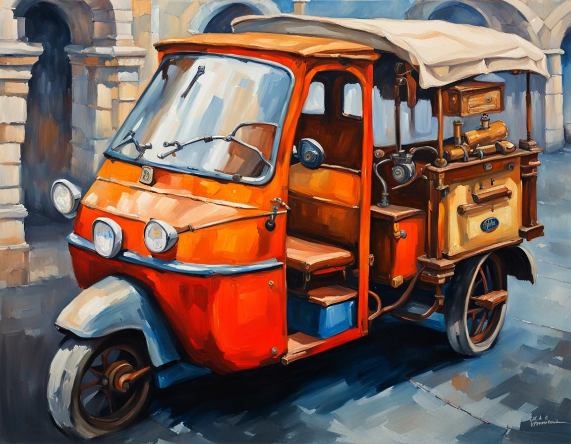 Steampunk Piaggio Ape Engine as Impasto Painting