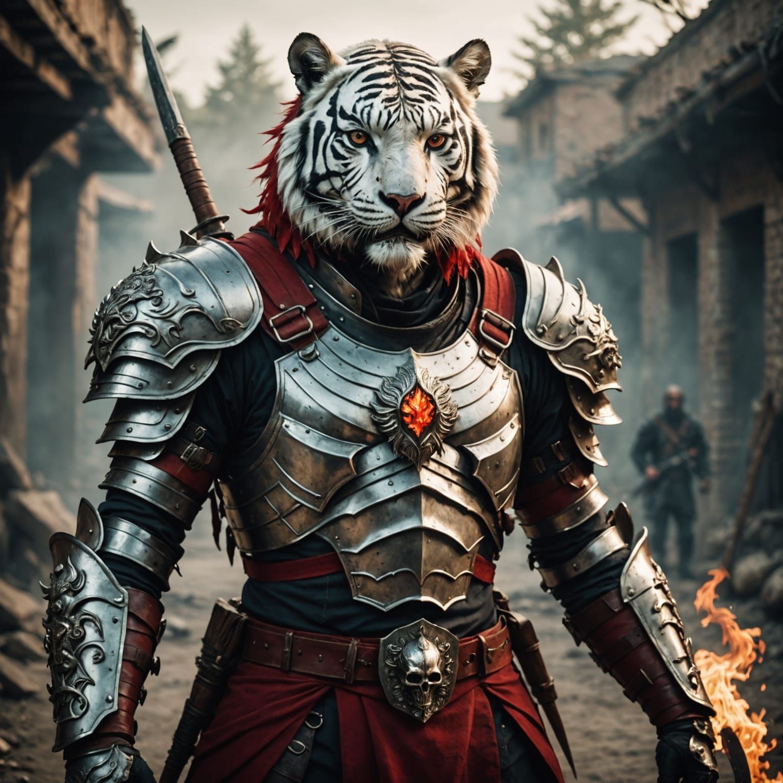 Epic White Tiger Warrior in Cinematic Leather Armor