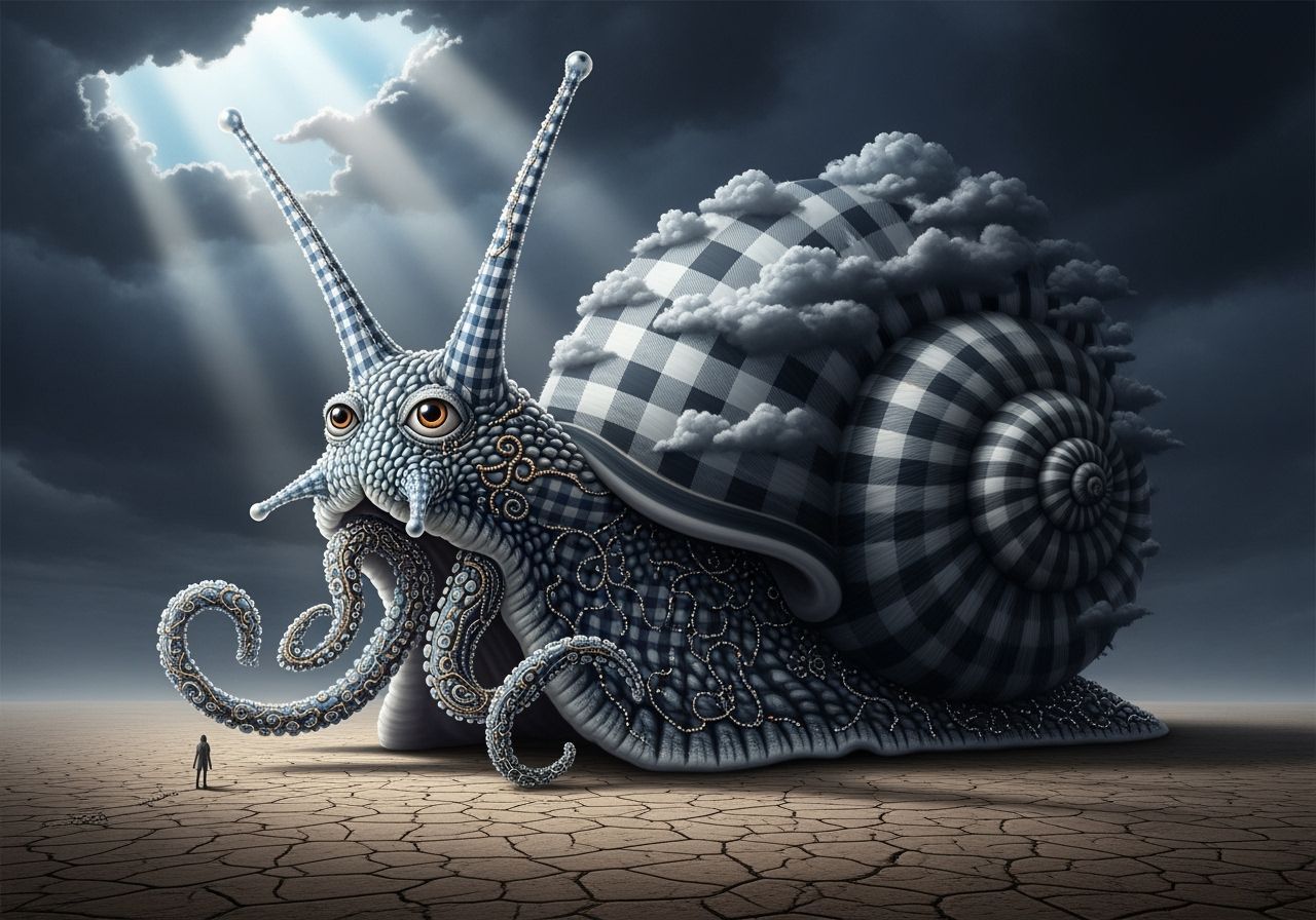 Giant Misunderstood Snail with Gingham Fur and Embroidered T...