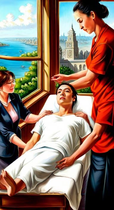 Hyperrealistic Massage Therapy Session with Dynamic Lighting